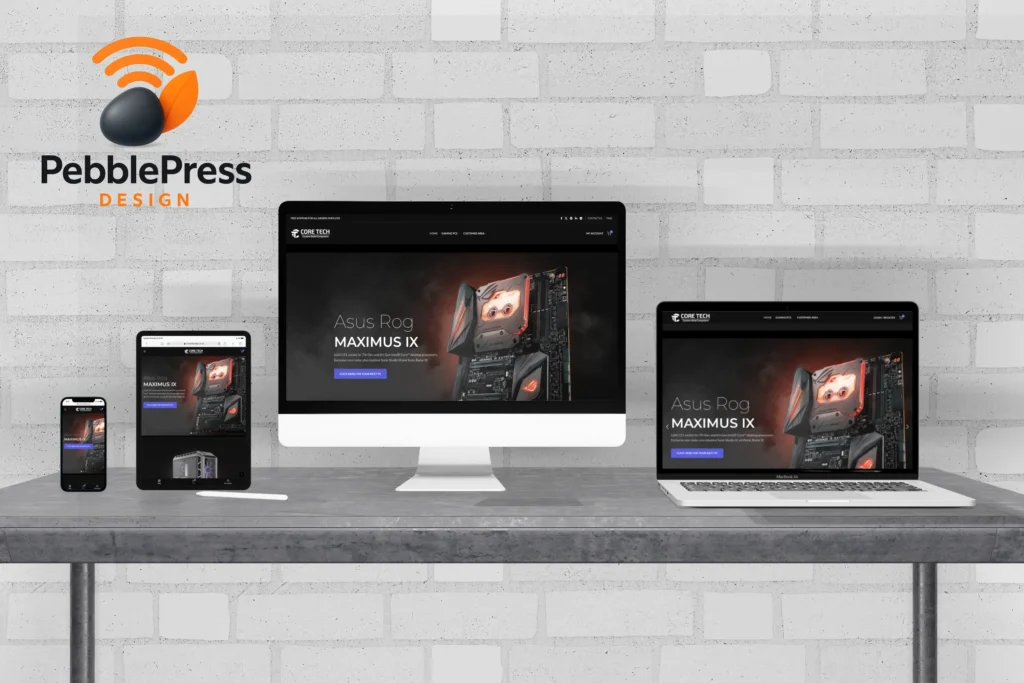 website mockup on a series of devices for Core Tech, designed by Pebble Press Design
