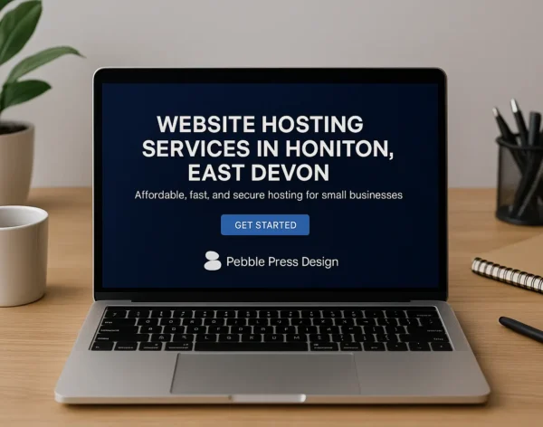 Modern workspace with laptop displaying hosting dashboard