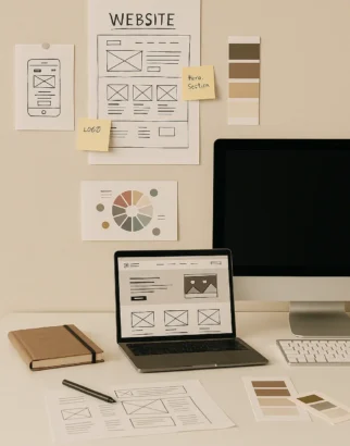 Tablet on a modern desk displaying a realistic WordPress and WooCommerce website design, created by Pebble Press Design for clients in East Devon