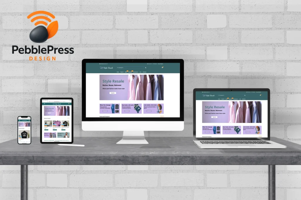 Website mockup on multiple devices for Style Resale, showing web design carriedo ut by Pebble Press Design